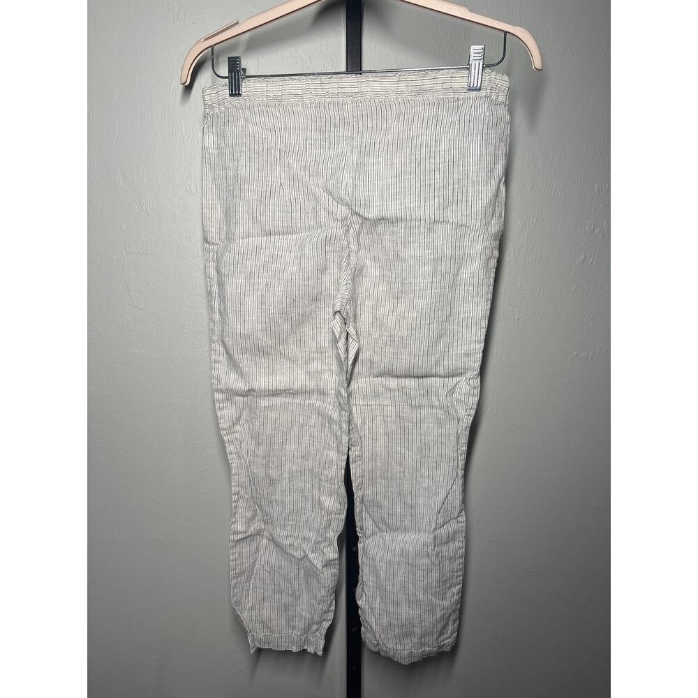 Eileen Fisher Cropped Pants Womens XS Petite Gray White Striped Lagenlook Linen - Picture 3 of 6
